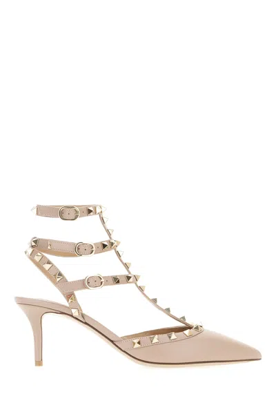Valentino Garavani Powder Pink Leather Rockstud Pumps