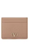 Valentino Powder Pink Leather Vlogo Card Holder In Brown