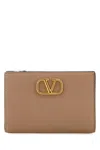 Valentino Powder Pink Leather Vlogo Wallet In Brown