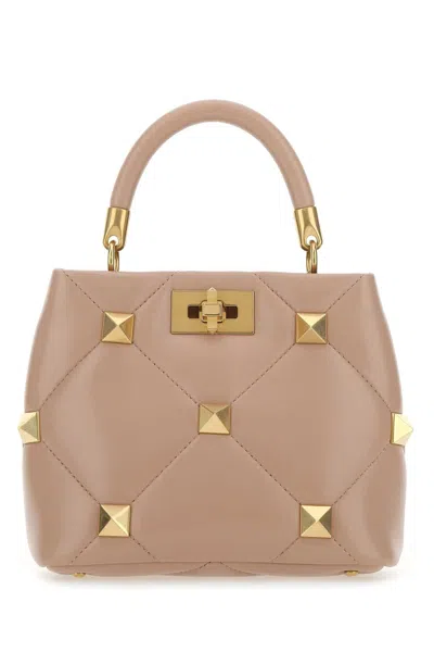 Valentino Garavani Powder Pink Nappa Leather Small Roman Stud Handbag In Roscan