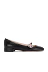 Valentino Embellished Leather Mary Jane Flats In Nero  Crystal  & Rosa
