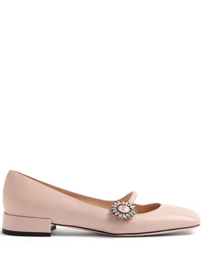 Valentino Garavani Preshoes Mary-jane Leather Ballet Flats In Water Rose/crystal/pink