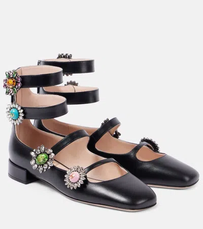 VALENTINO GARAVANI PRESHOES EMBELLISHED LEATHER FLATS