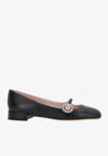 Valentino Embellished Leather Mary Jane Flats In Black