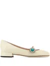 Valentino Embellished Square Toe Ballet Flats With Low Block Heel In Neutral