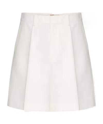Valentino Pressed Crease Wool Tailored Shorts In Ivory White