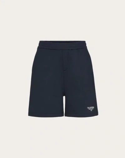 Valentino Print Cotton Bermuda Shorts In ネイビー/ホワイト