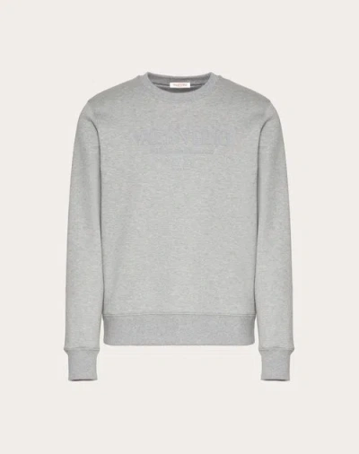 Valentino Print Cotton Crewneck Sweatshirt In Grey