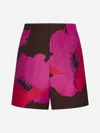 Valentino Print Cotton Shorts In Tobacco,pink Pp