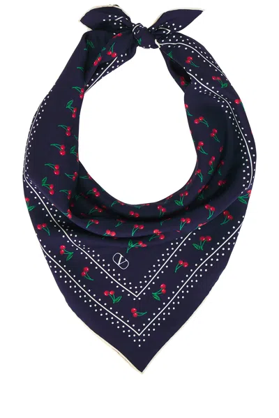 Valentino Garavani Cherryfic Silk Square Scarf In Blue