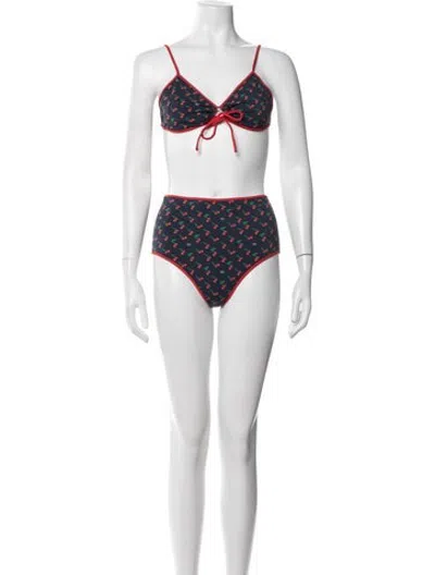 Pre-owned Valentino Printed Bikini W/ Tags In Red
