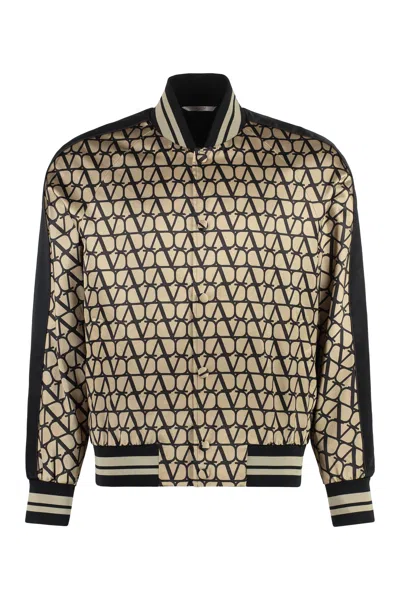 Valentino Printed Bomber Jacket In Beige