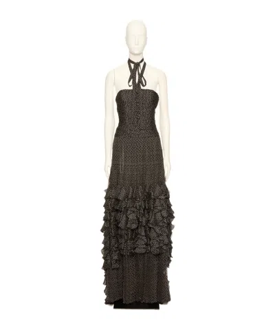 Valentino Printed Chiffon Dress In Black/birch