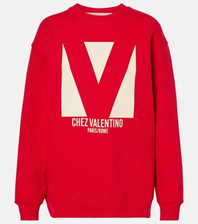 Valentino Printed Cotton Jersey Sweatshirt In Red
