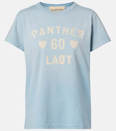 Valentino Printed Cotton Jersey T-shirt In Blue