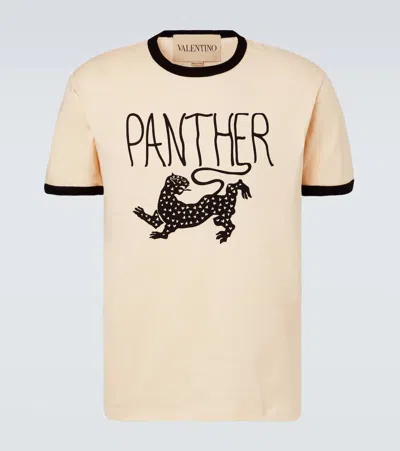 Valentino Garavani Butter-colored T-shirt With Panther Print In Brown