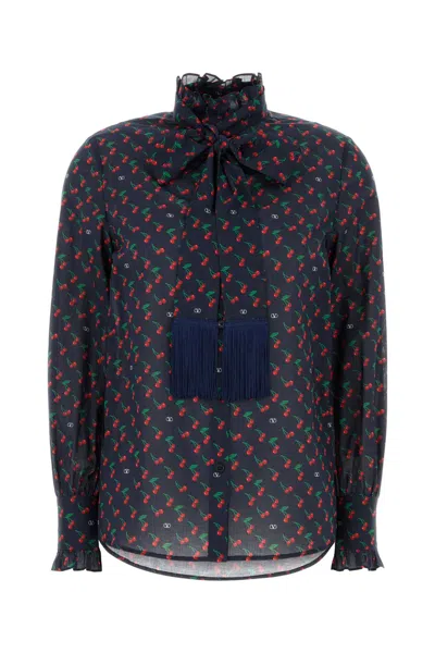 Valentino Cherryfic Bow-detail Cotton Muslin Shirt In Brown