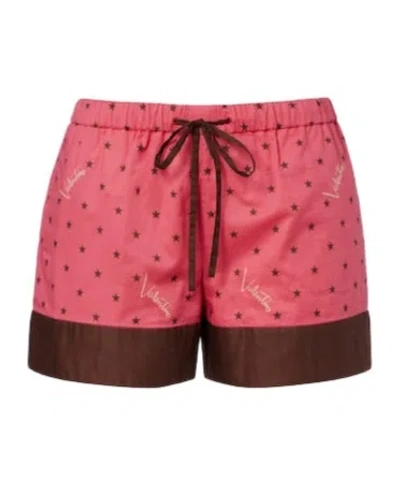 Valentino Printed Cotton Shorts In Red