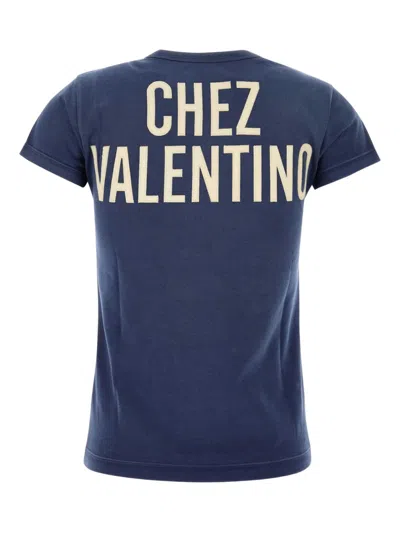Valentino Printed Cotton T-shirt In Blue