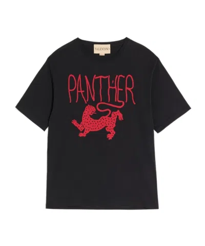 Valentino T-shirt Mit Panther-print In Black