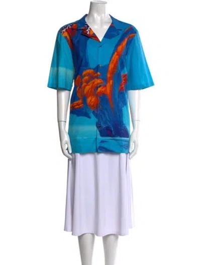 Pre-owned Valentino Printed Cowl Neck Tunic In Blue