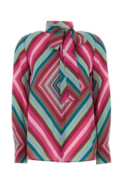 Valentino Bow Detail High Neckline Long Sleeves Shirt In Multicolor