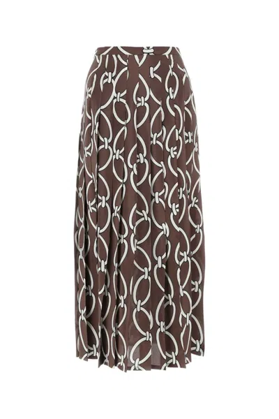 Valentino Women's Chainlink Silk Crêpe De Chine Midi-skirt In Chestnut
