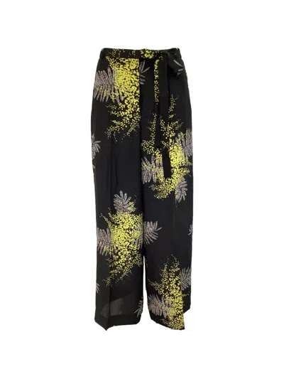 Pre-owned Valentino Printed Crepe Wide-leg Trousers In Black