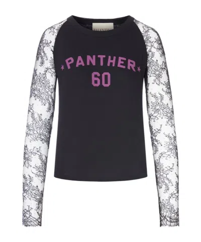 Valentino T-shirt With Lace Sleeves And Graphic Print In Black
