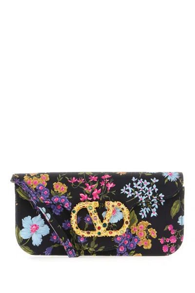 Valentino Garavani Printed Fabric Clutch In Black
