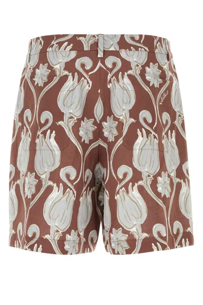 VALENTINO PRINTED LINEN BERMUDA SHORTS