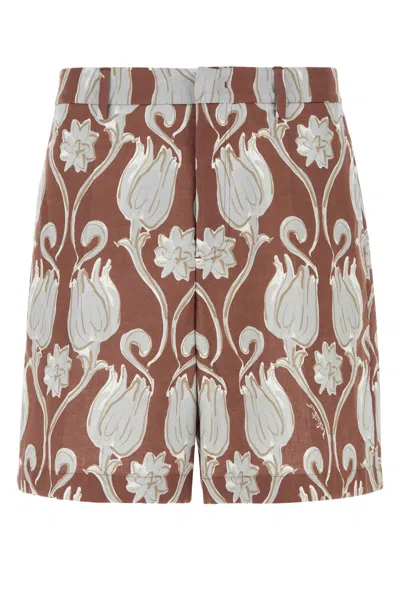 VALENTINO PRINTED LINEN BERMUDA SHORTS