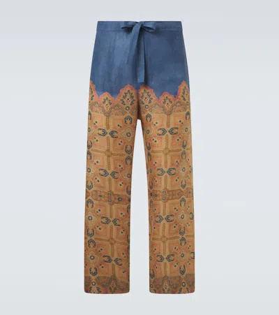 VALENTINO PRINTED LINEN WIDE-LEG PANTS