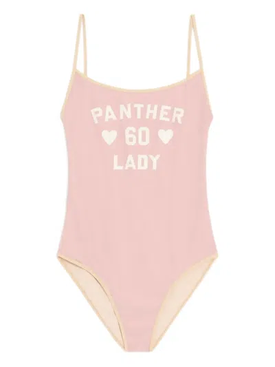 Valentino Printed Logo-detail Swimsuit In Pink