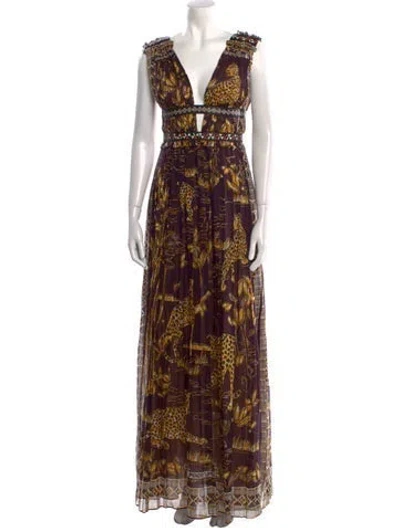 Pre-owned Valentino Printed Long Dress In Purple