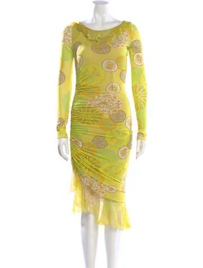Pre-owned Valentino Printed Long Dress In Yellow