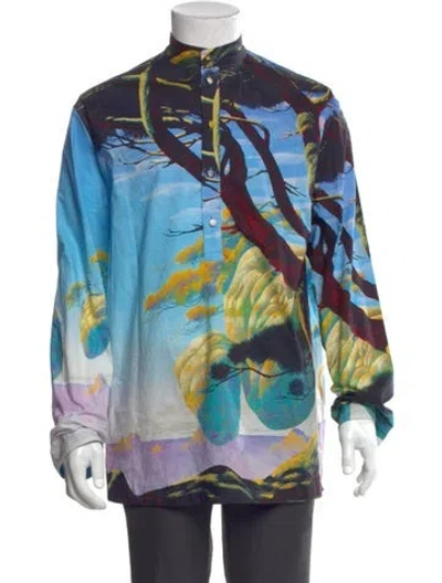 Pre-owned Valentino Printed Long Sleeve Shirt In Blue