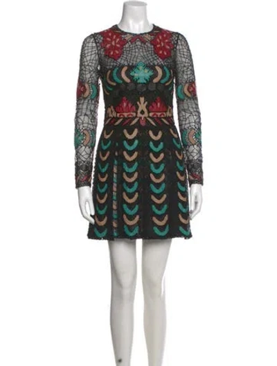 Pre-owned Valentino Printed Mini Dress W/ Tags In Black