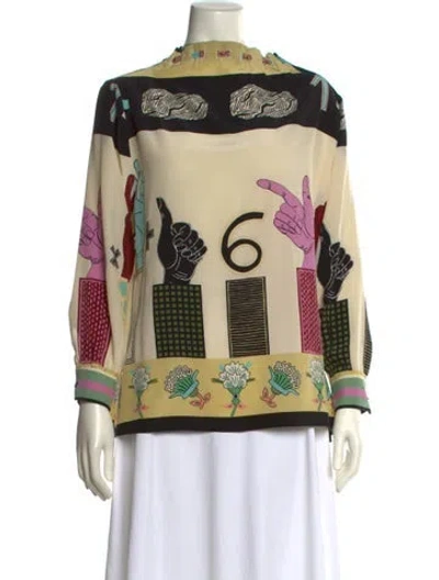 Pre-owned Valentino Printed Mock Neck Blouse In Multi