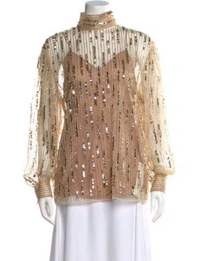 Pre-owned Valentino Printed Mock Neck Blouse In Neutral