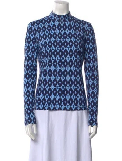 Pre-owned Valentino Printed Mock Neck Sweatshirt In Blue