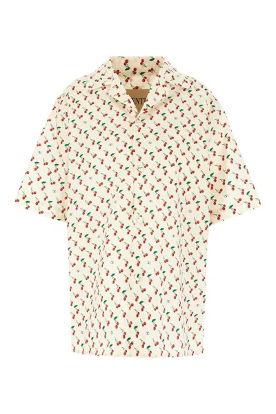 Valentino Cherryfic Camp Collar Cotton Shirt In Neutral