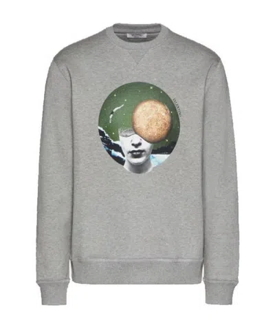 Valentino Printed Round-neck Sweater In Gray