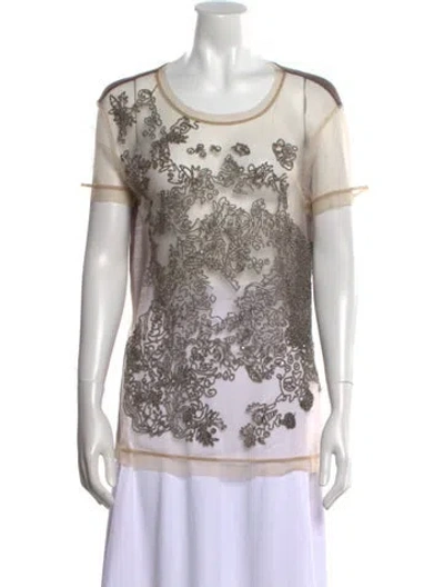 Pre-owned Valentino Printed Scoop Neck T-shirt In Brown