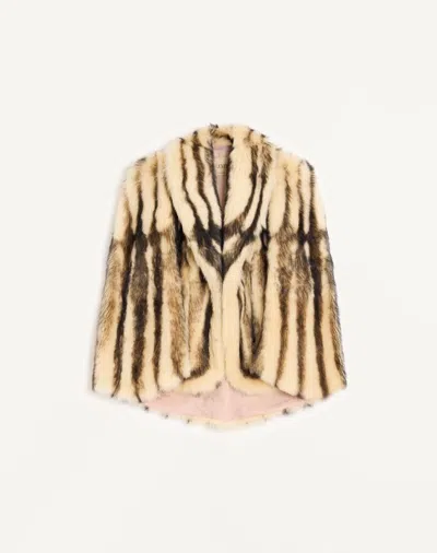Valentino Printed Shearling Caban Coat Woman Beige/brown 40 In Multi