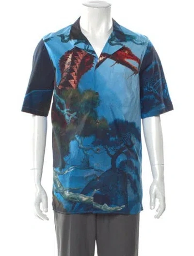 Pre-owned Valentino Printed Short Sleeve Shirt In Blue
