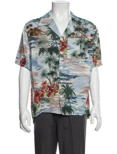 Pre-owned Valentino Printed Short Sleeve Shirt In Blue