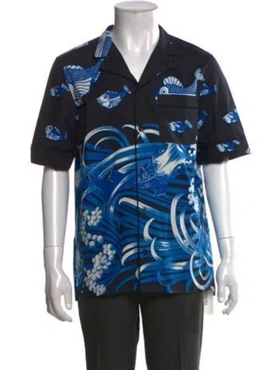 Pre-owned Valentino Printed Short Sleeve Shirt In Blue