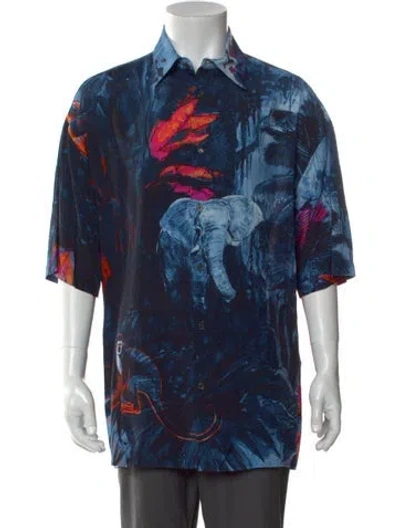 Pre-owned Valentino Printed Short Sleeve Shirt W/ Tags In Blue