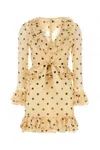 Valentino Belted Ruffled Polka-dot Wool And Silk-blend Mini Dress In Avorionero
